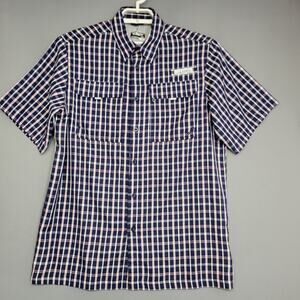 Habit Button Front Shirt Mens M Solar 40+ Blue Plaid Short Sleeve Fishing Vented